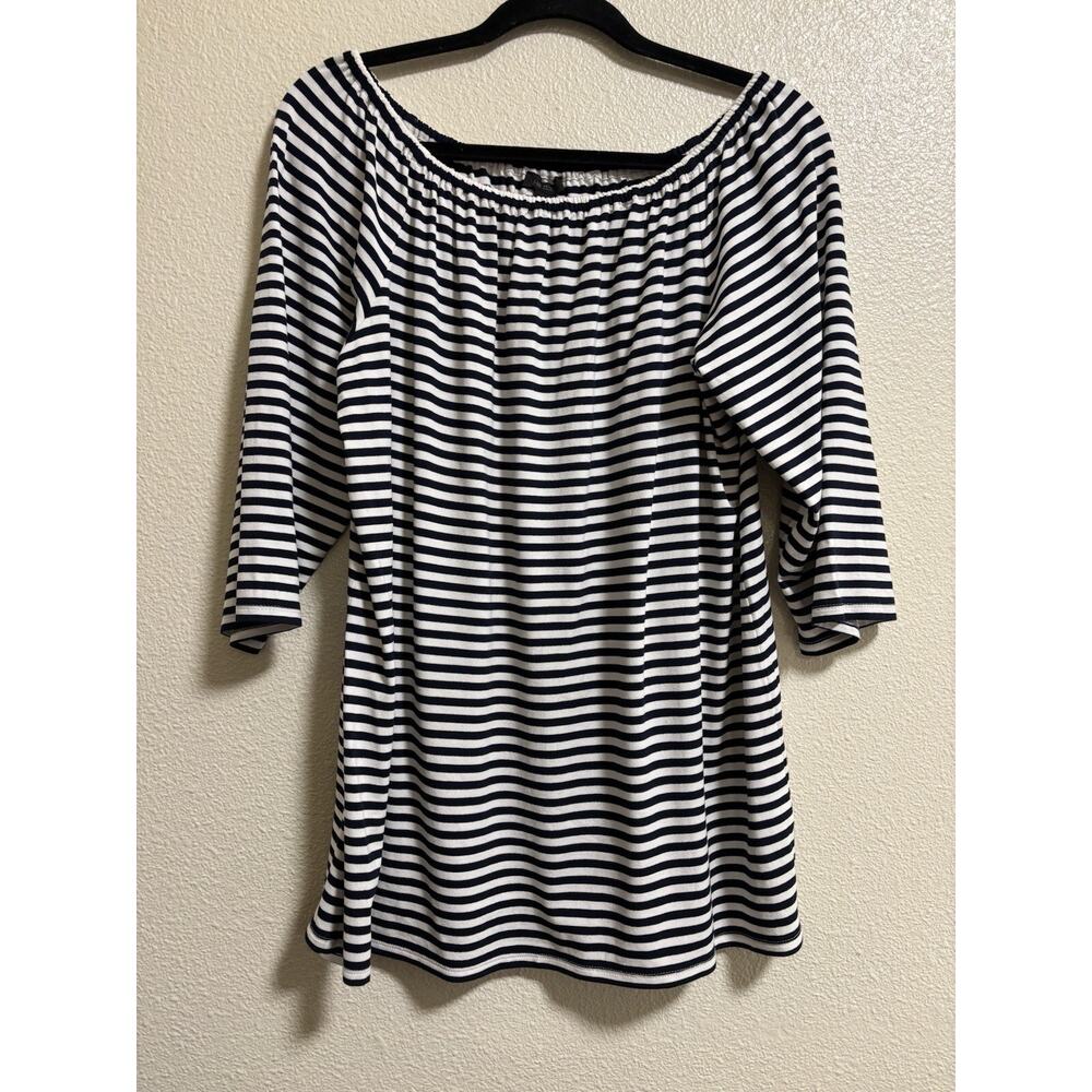 J. Jill Wearever Women's Size M Off The Shoulder Striped Top Coastal Nautical